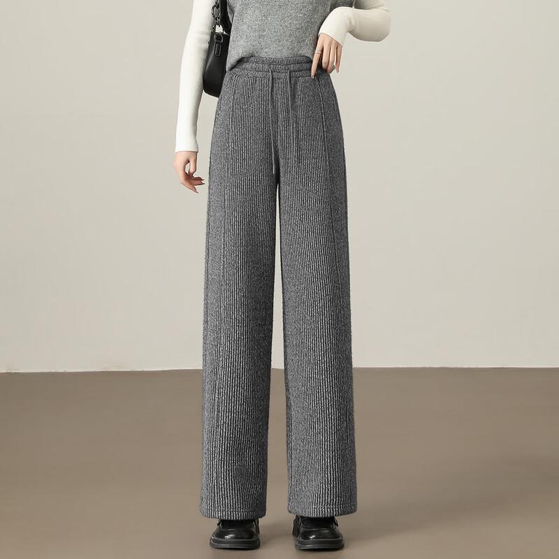 Women's High-Waist Brushed Fleece Lined Wide-Leg Casual Pants