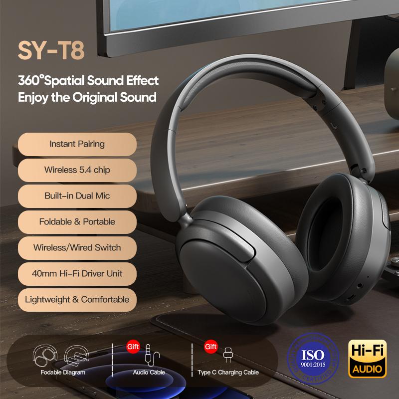 

360° Surround Sound Wireless Headphones Noise Reduction Bluetooth 5.4 Headsets Sports Gaming Earphones Music Player with HD Mic чёрный