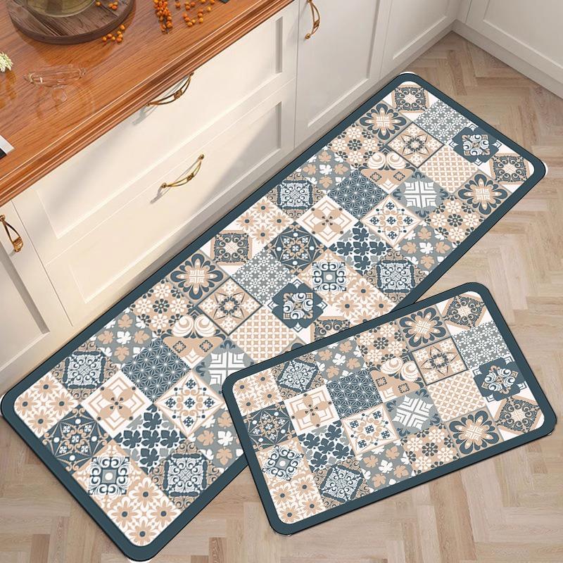 PVC Leather Non-slip Floor Mat, Colorful Carpet, Oil-proof Rug, Long Strip, Home Decoration, American Carpet, Kitchen