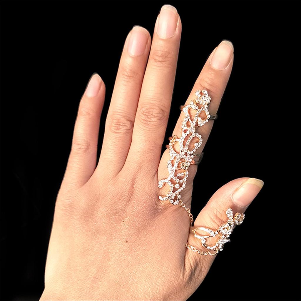 Crystals Rhinestones Vintage Chain Rings Adjustable Size Double Finger Jewelry for Women Special Occasion Gifts