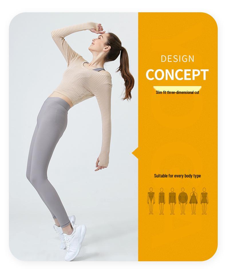 Women's Spring Striped Slimming Yoga Crop Top with Thumb Holes - Long Sleeve Fitness Shirt