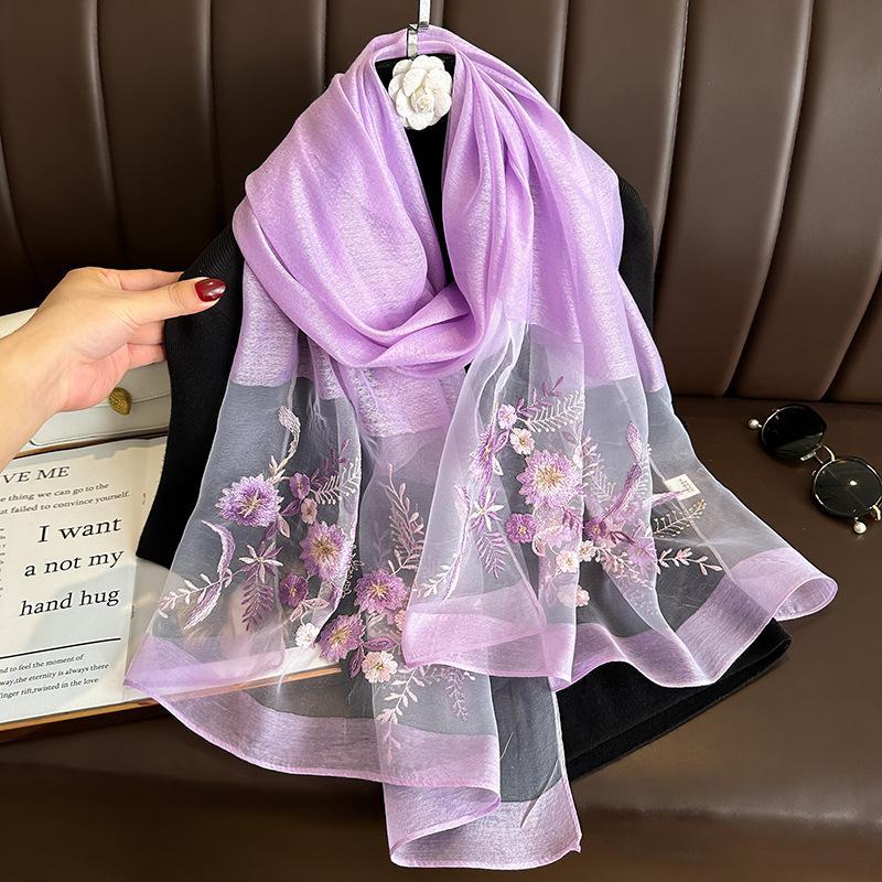 New silk wool scarf Shawls Wraps Women Floral Embroidery Foulard Headkerchief Pashmina Poncho Scarves Headband Hijab Bandana
