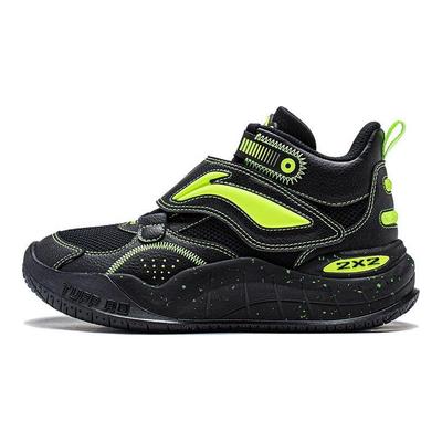 Li Ning Youth Pre Comfortable Non-Slip Shock Absorbing Durable Supportive Mid-Top Basketball Shoes Kids Basketball Shoes Black Green YKBT092-1