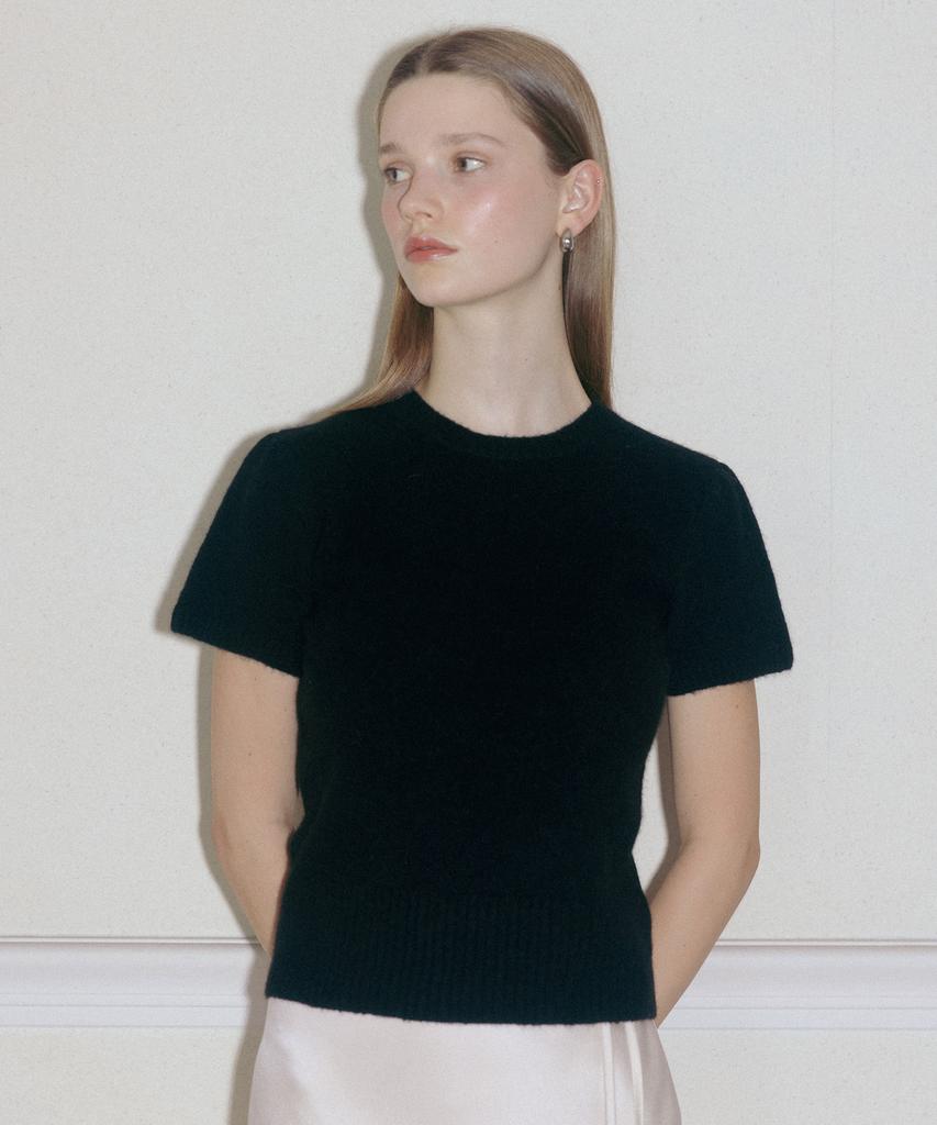 TTUDEMENT Angora Half Sleeve Pullover Black