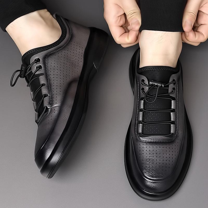 Fashion High Quality Hollowed Out Leather Casual Shoes Men Soft Comfort Breathable Leather Shoes Summer Lightweight Men's Oxford Shoes