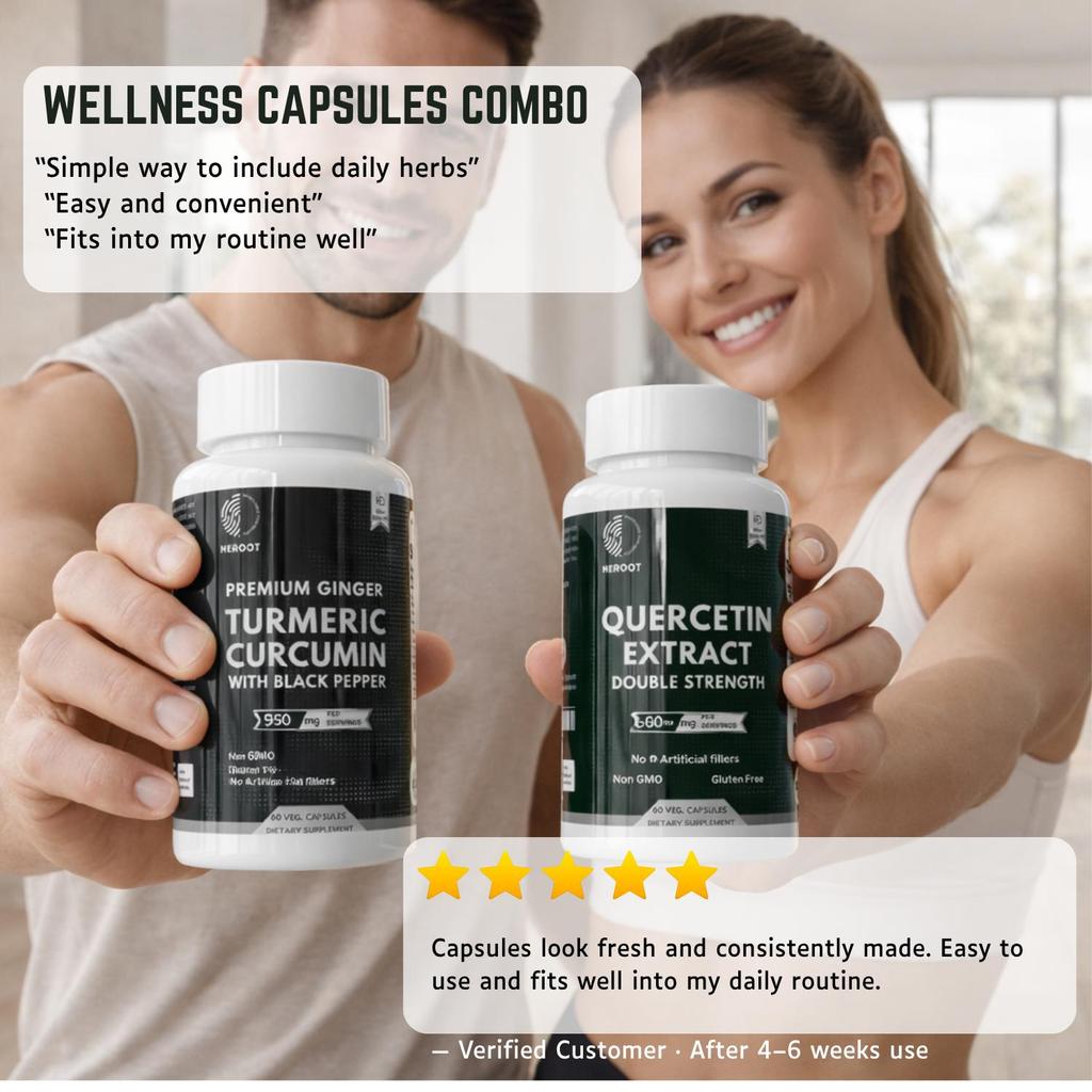 Heroot Wellness Capsule Combo | Quercetin Extract & Turmeric Ginger Black Pepper