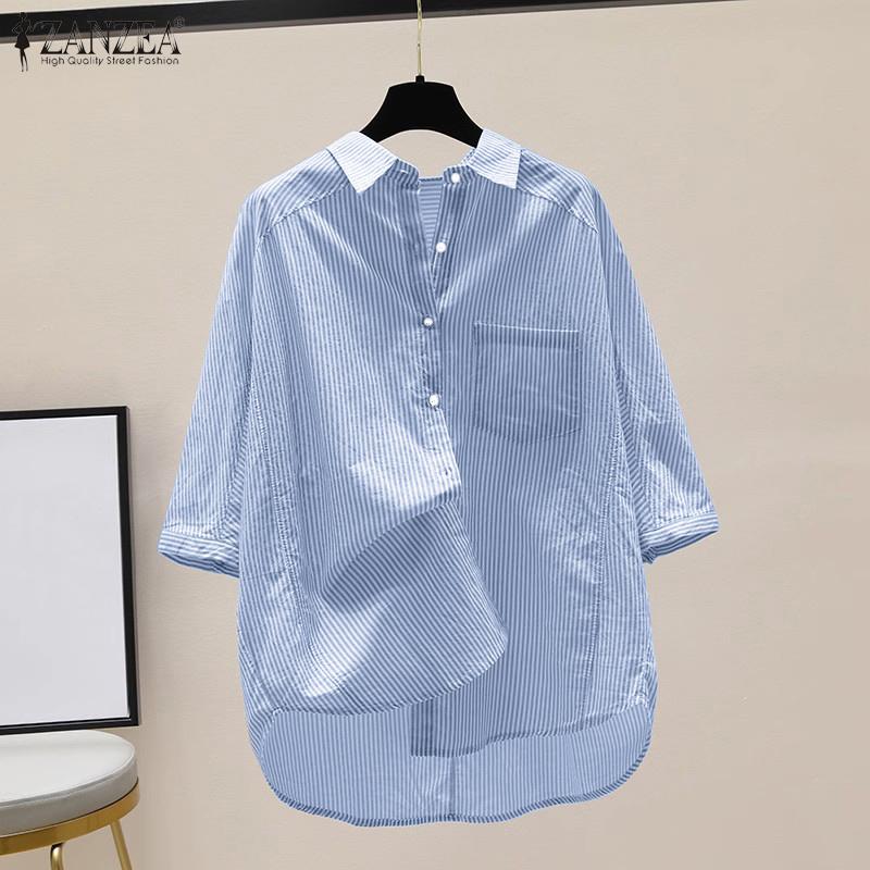 

ZANZEA Женская повседневная блузка в полоску с отложным воротником и длинными рукавами S чёрный