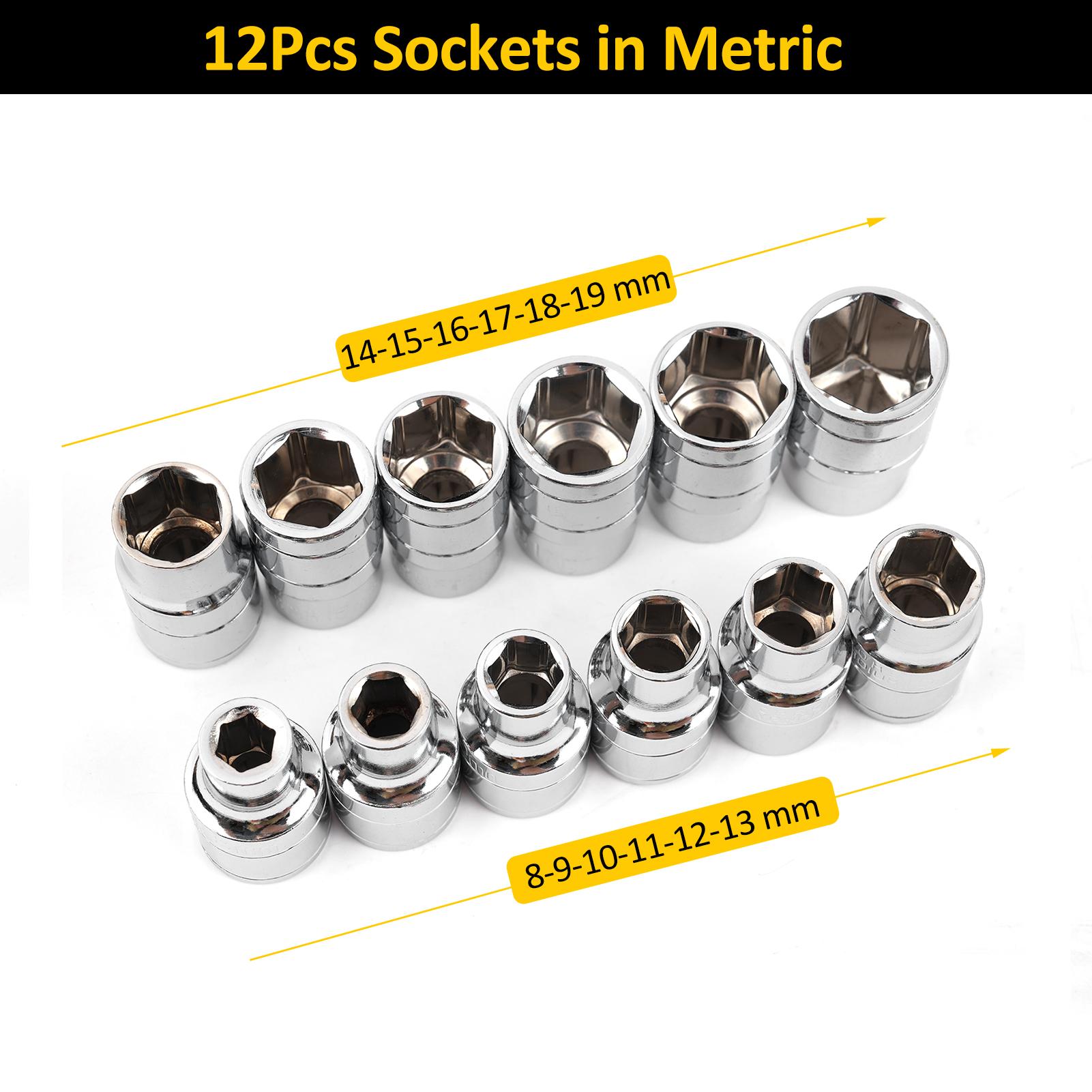 

13 Pieces Socket Wrench Kit Includes 1Pcs T Handle Socket Driver and 12Pcs Socket, Mechanic Tools Kit for Automotive