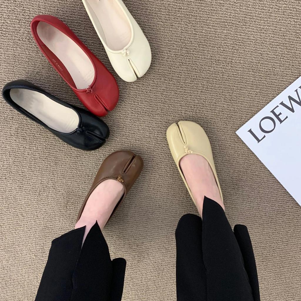 Ninja Shoes Woman Microfiber Leather Comfy Flats Split Toe Slippers Soft Bottom Loafers Casual Brief Ladies Trotter Moccasins