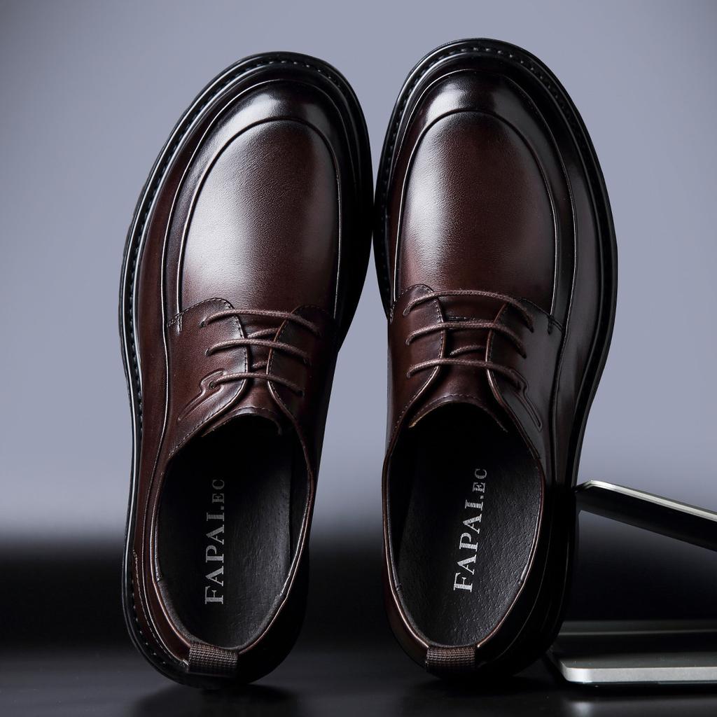 First Layer Cowhide Men's Leather Shoes Soft Sole Large Round Head Suit Leather Shoes Wear-resistant High-end Large Size Men's Lace-up Leather S