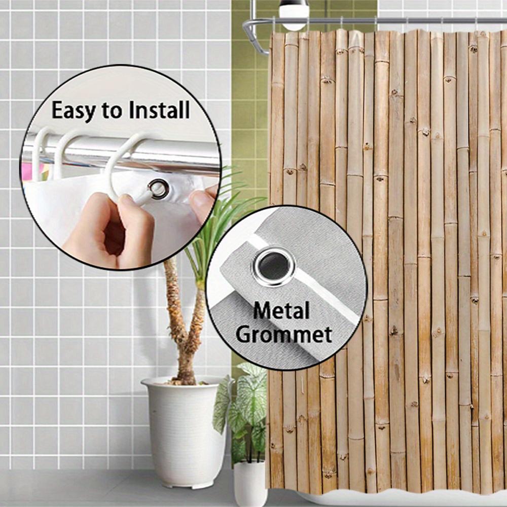Natural Bamboo Fence Shower Curtain Smooth Texture Rustic Aesthetic Earthy Organic Bathroom Decor With 12 Hooks