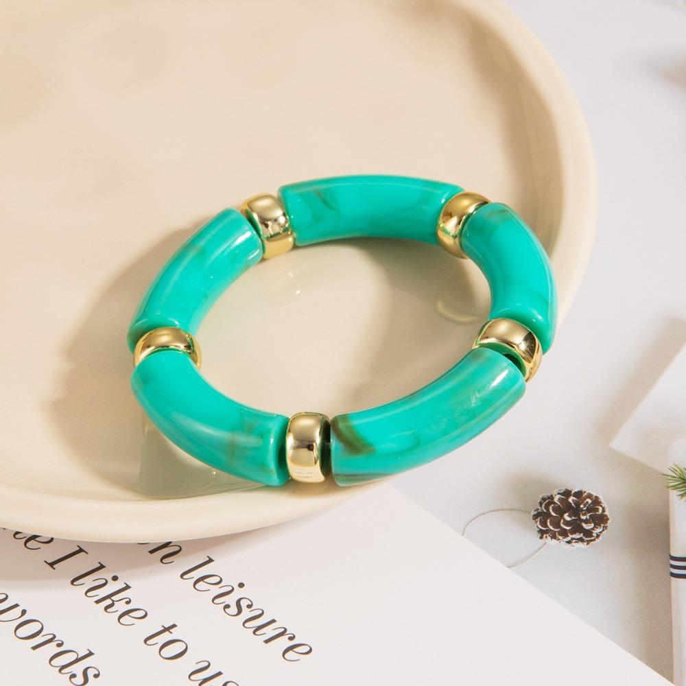Curved Design Stone Grain Bracelet Multicolour Charm Bracelet Fashion Bamboo Pipe Bracelet  Women