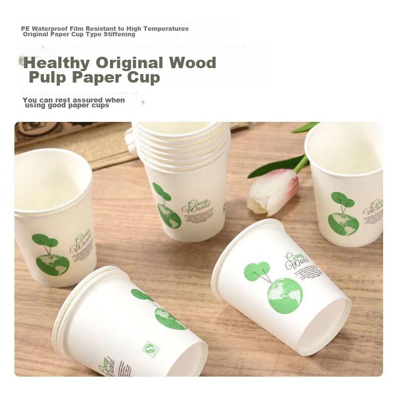 MENGTING Disposable Paper Cups, 233ml Office Coffee Cups, Thick Paper Cups, Family Pack of 100, for Business And Home Use