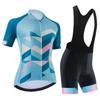 Womens Cycling Jersey Bib Shorts Set Short Sleeve Road Bike Outfit Breathable Quick Dry Performance Wear