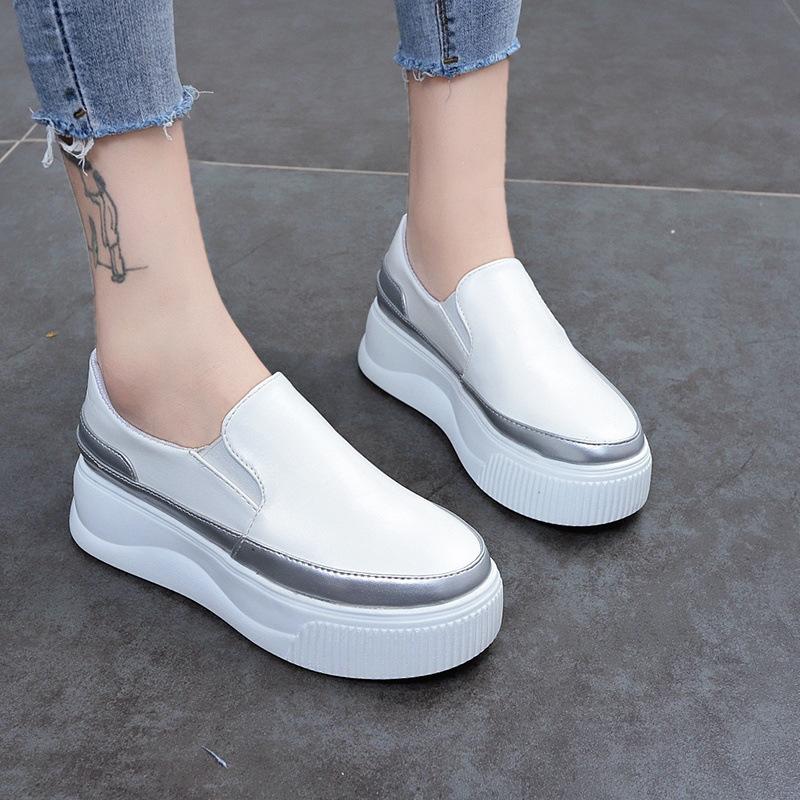 Fashion Loafers Women's Thick Soles Increase In Height White Shoes Women's Casual Shoes Height Increasing Shoes