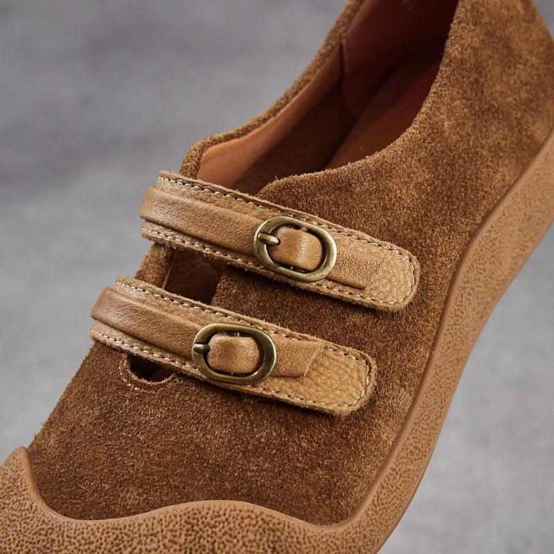 Johnature Retro Loafer mit weicher Sohle Echtes Leder Runde Spitze Flach Damen Flache Schuhe