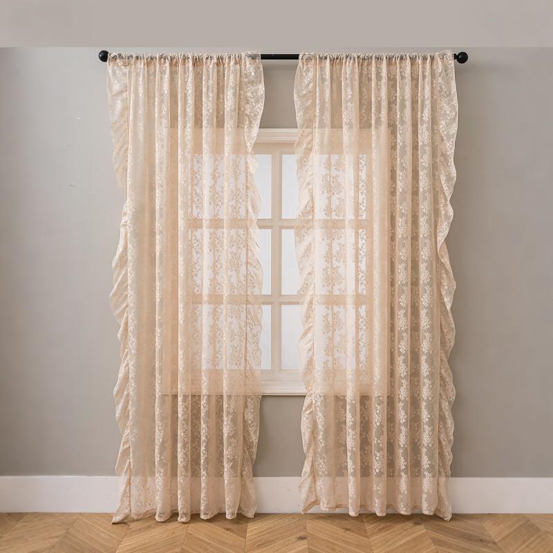TK French Ruffle Sheer Curtain Bedroom Living Room Lace Fabric Window Door