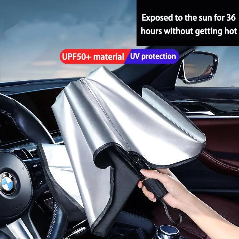 KEBIDU Ombrello Parasole per Parabrezza Auto UPF50+, Parasole Pieghevole per Parabrezza con Rivestimento Argentato, Isolamento Termico Anti-UV per Tutte le Auto, Custodia Portatile