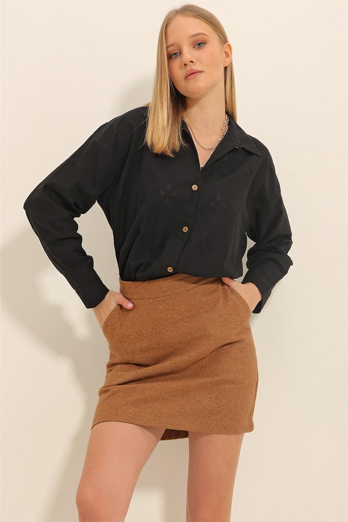 Damen Hemd Neue Saison Mode Fuchsia Motiv Oversize Leinen Hemd