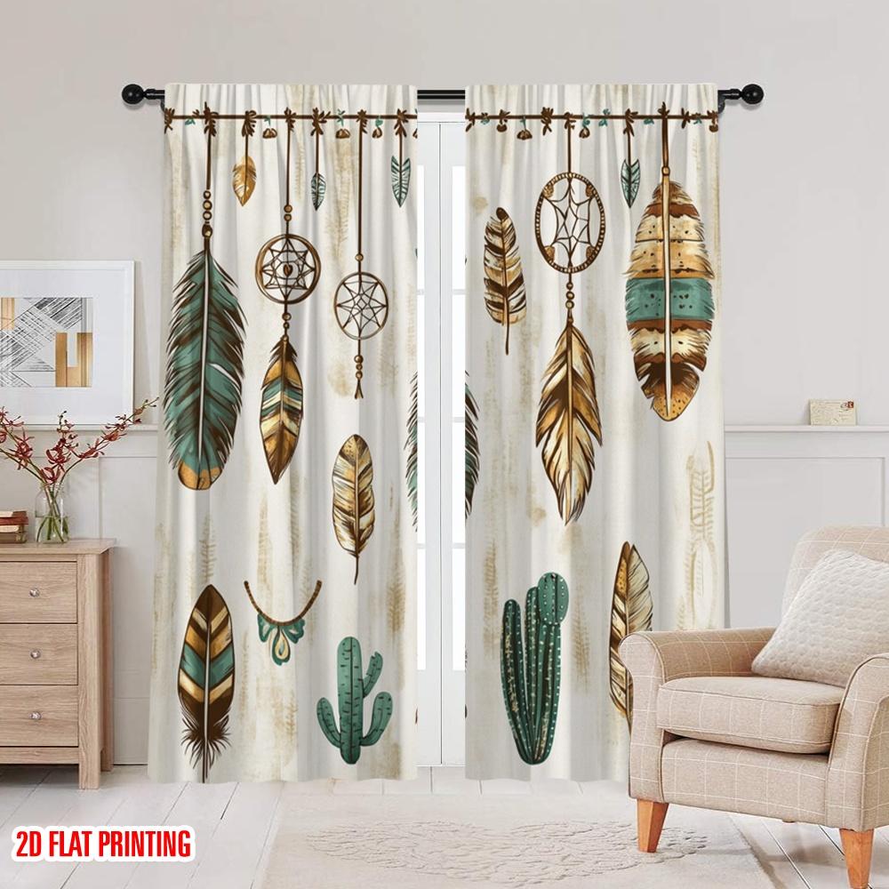 2 Stück, 2D-Flachdruck Minimalistische Vorhänge Gefiederte Träume 100% Polyester (ohne Stange) Feiertag für Studium, Wohnzimmer, Küche