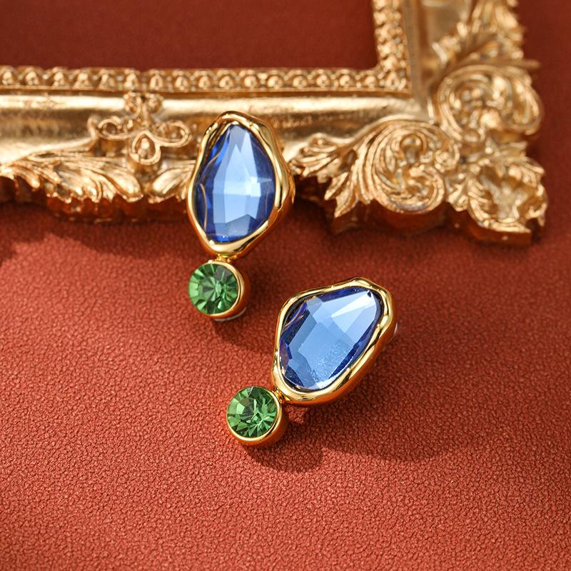 

Европейские и американские украшения Неправильные серьги из синего стекла в стиле ретро, роскошные, персонализированные женские серьги