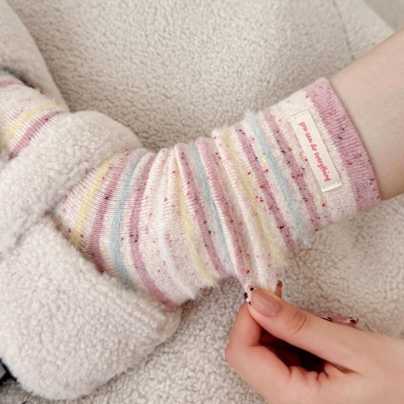 Wool Patterned Yarn Striped Mid-calf Socks, Winter and Autumn Thick and Warm Wool Socks, Pile Socks