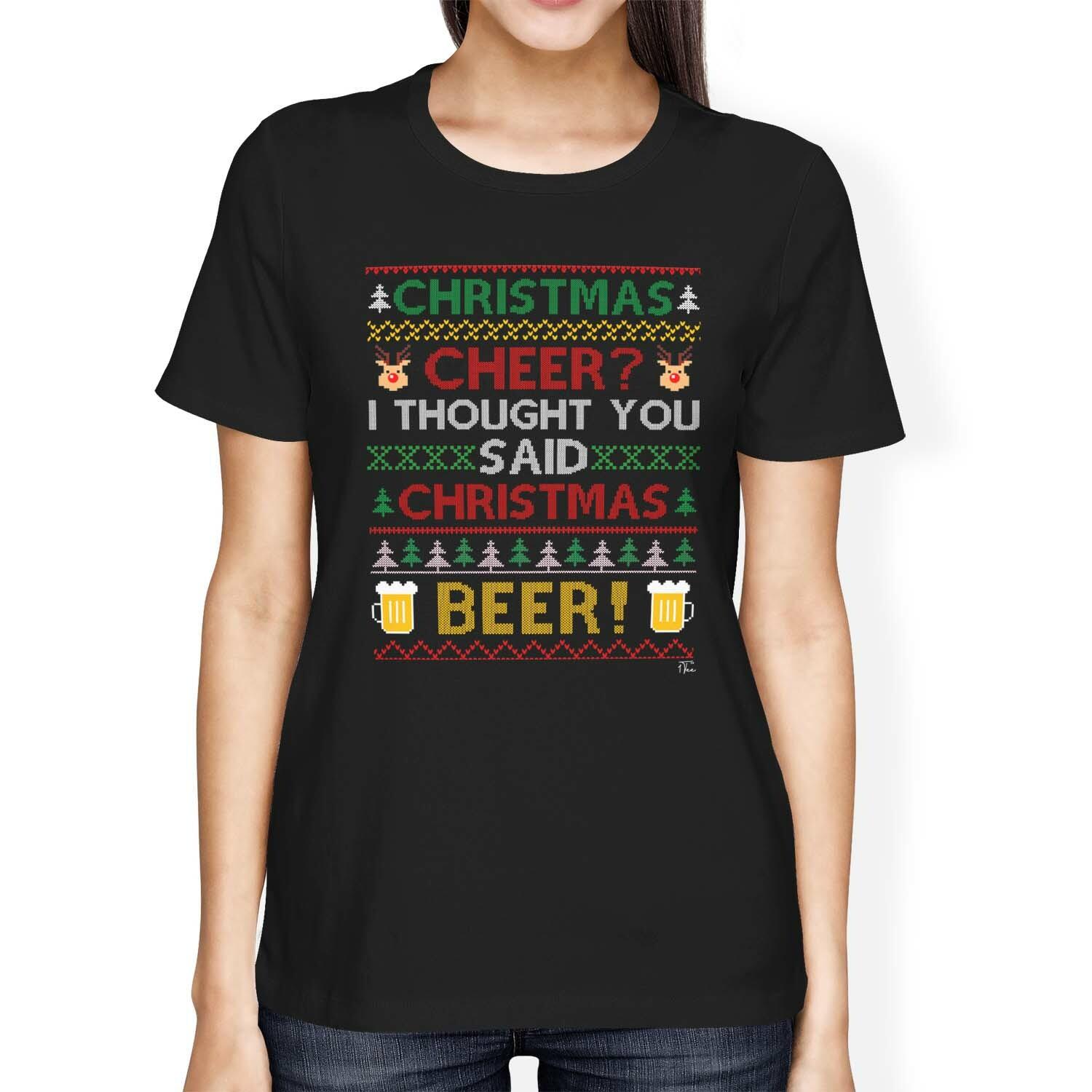 1Tee Womens Loose Fit Christmas Cheer I Thought You Said Christmas Beer T-Shirt L