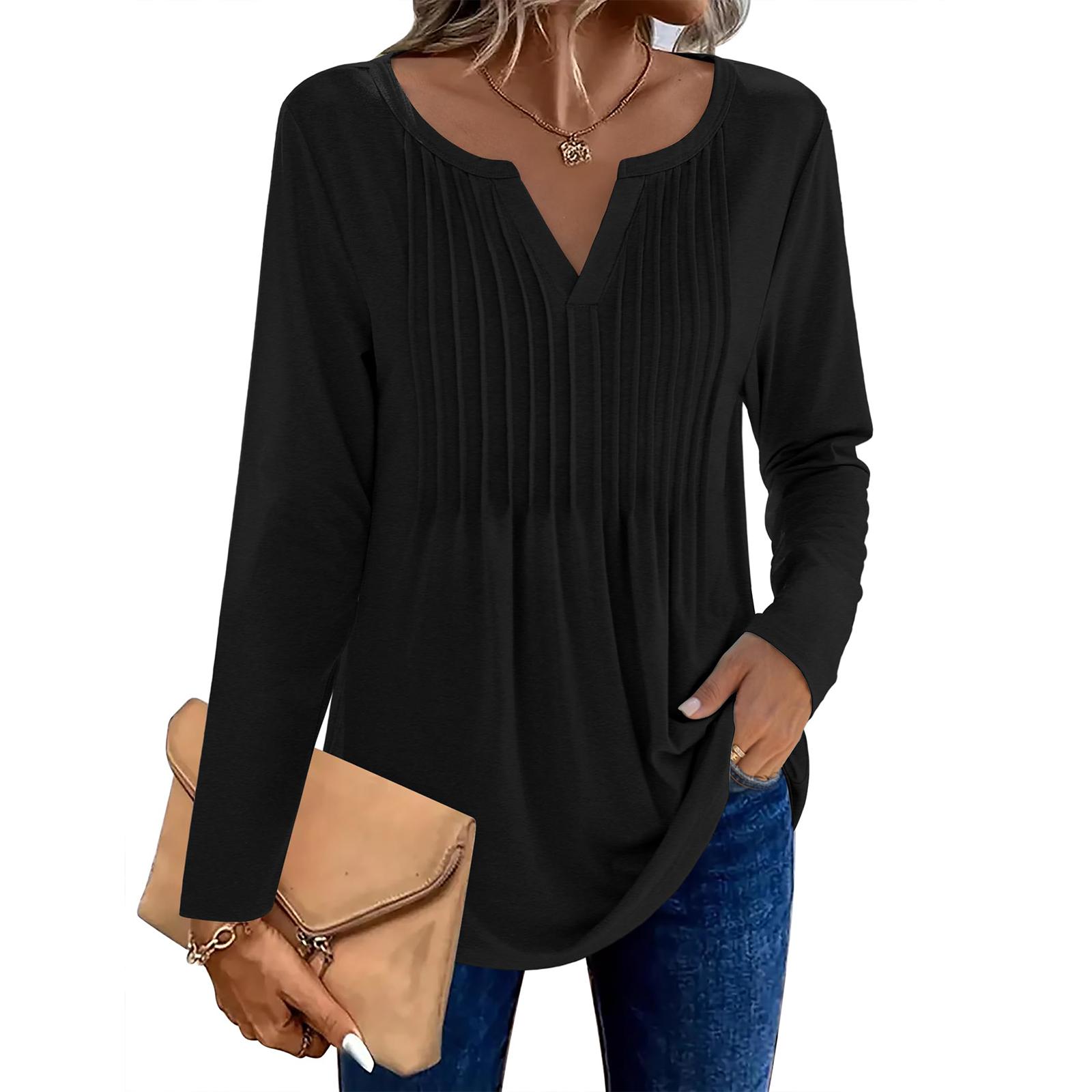 

Женская модная повседневная футболка с длинным рукавом и однотонной расцветкой XL чёрный