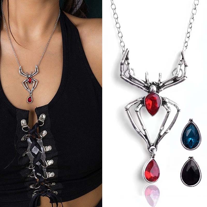 Gothic Crystal Spider Necklace For Women Girl Punk Accessories Halloween Jewelry Vintage Goth Choker Collar insect Necklaces