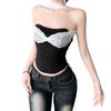 2026 Summer French Elegant Ladylike Fashion Strapless Vest Lace Patchwork Sexy Halter Color-Block Top