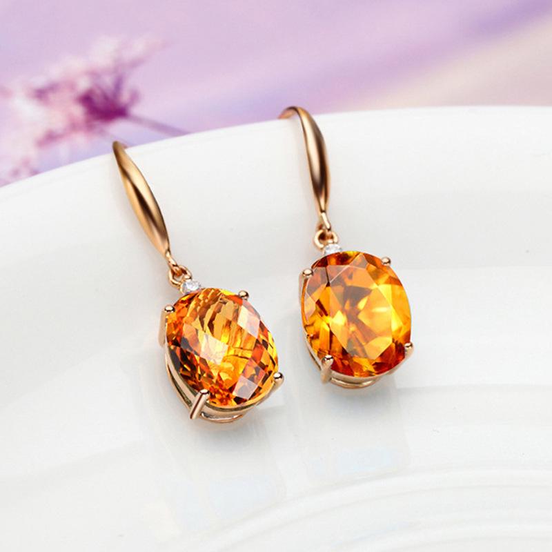 Zhenrong Gold-Plated Yellow Crystal Zircon Earrings - European & American Luxury Drop Engagement Earrings for Women