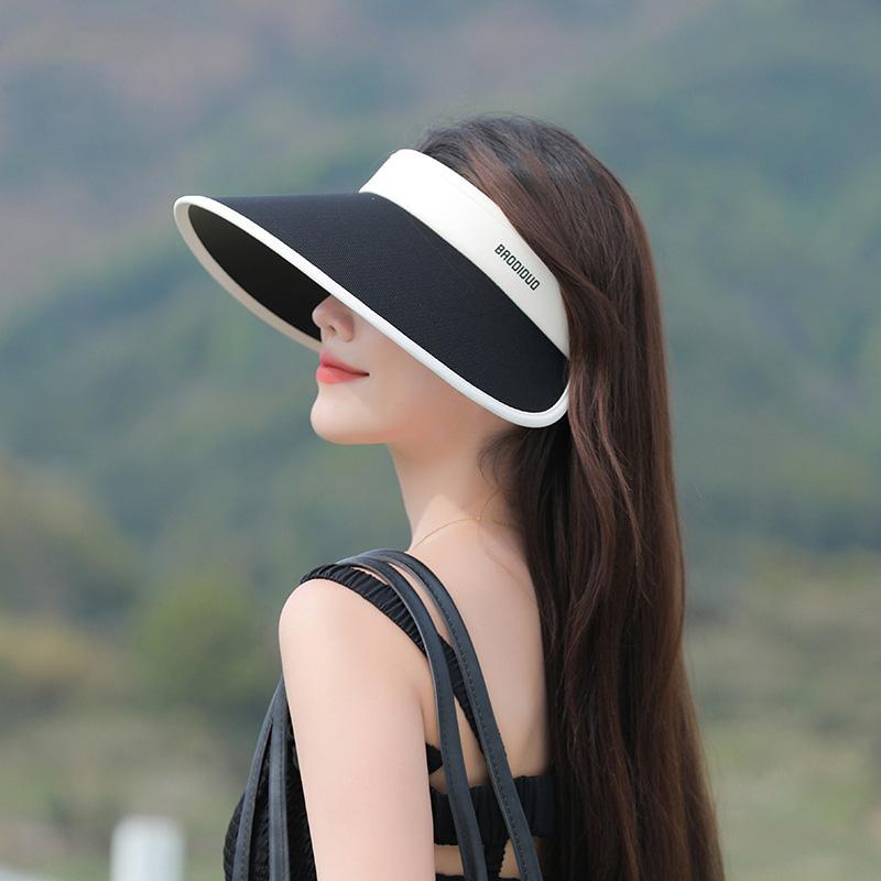 Sommer Leerer Oberteil Sonnenhut Damen Doppelter Schatten UV-Schutz Große Krempe Visor Koreanische Mädchen Mode Vielseitige Farbabstimmung Strand Verstellbare Faltbare Kappe