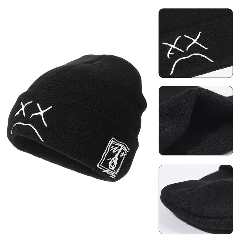 Simple Funny Sad Face Expression Warm Ear for Protection Knitted Hat Personality Outdoor Trend All-match for Men Women