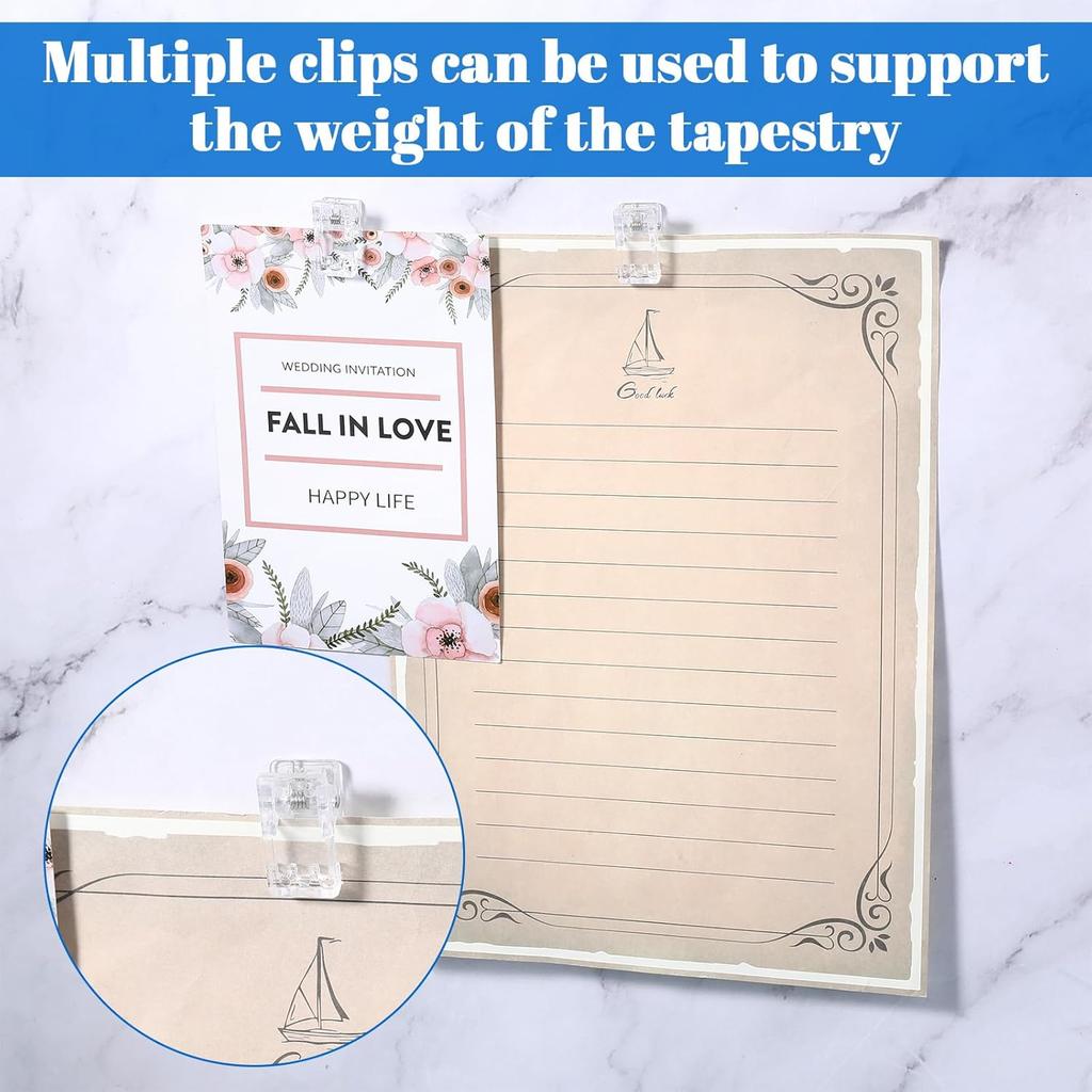 30 Pcs Adhesive Clips for Hanging, Self-Adhesive Clip Wall Tapestry Clips Sticky Clip Small Hanging Spring for Posters & Home Office Clear