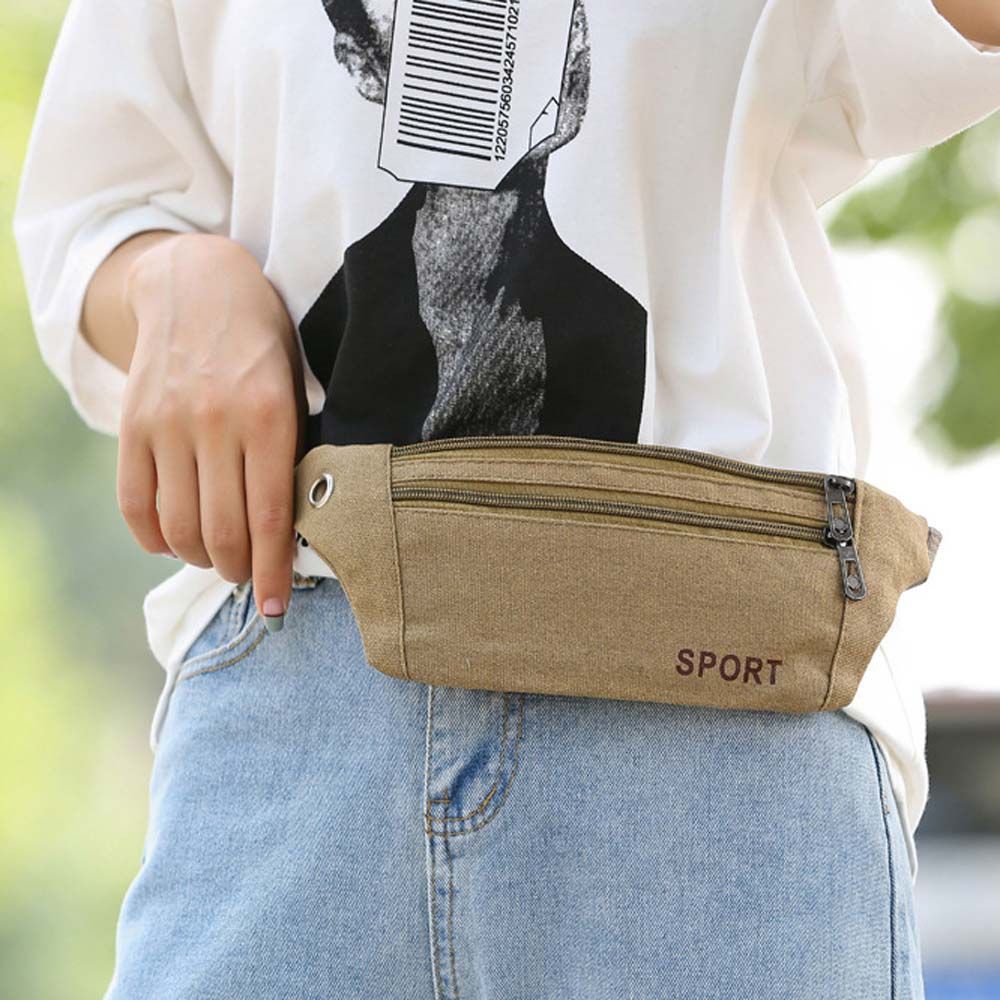 Casual Solid Color Canvas Outdoor Waist Belt Bag Canvas Bags Money Pouch Chest Bag Waist Packs