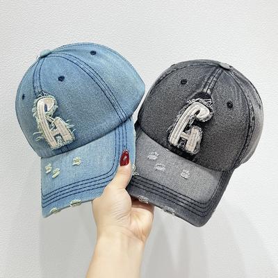 Hut Baseballkappe Cowboy Verwaschen und Alt Buchstaben Herren und Damen Neu Europäisch und Amerikanisch Schlicht Koreanische Version Weiche Entenschnabelkappe mit Hochwertigem Gefühl