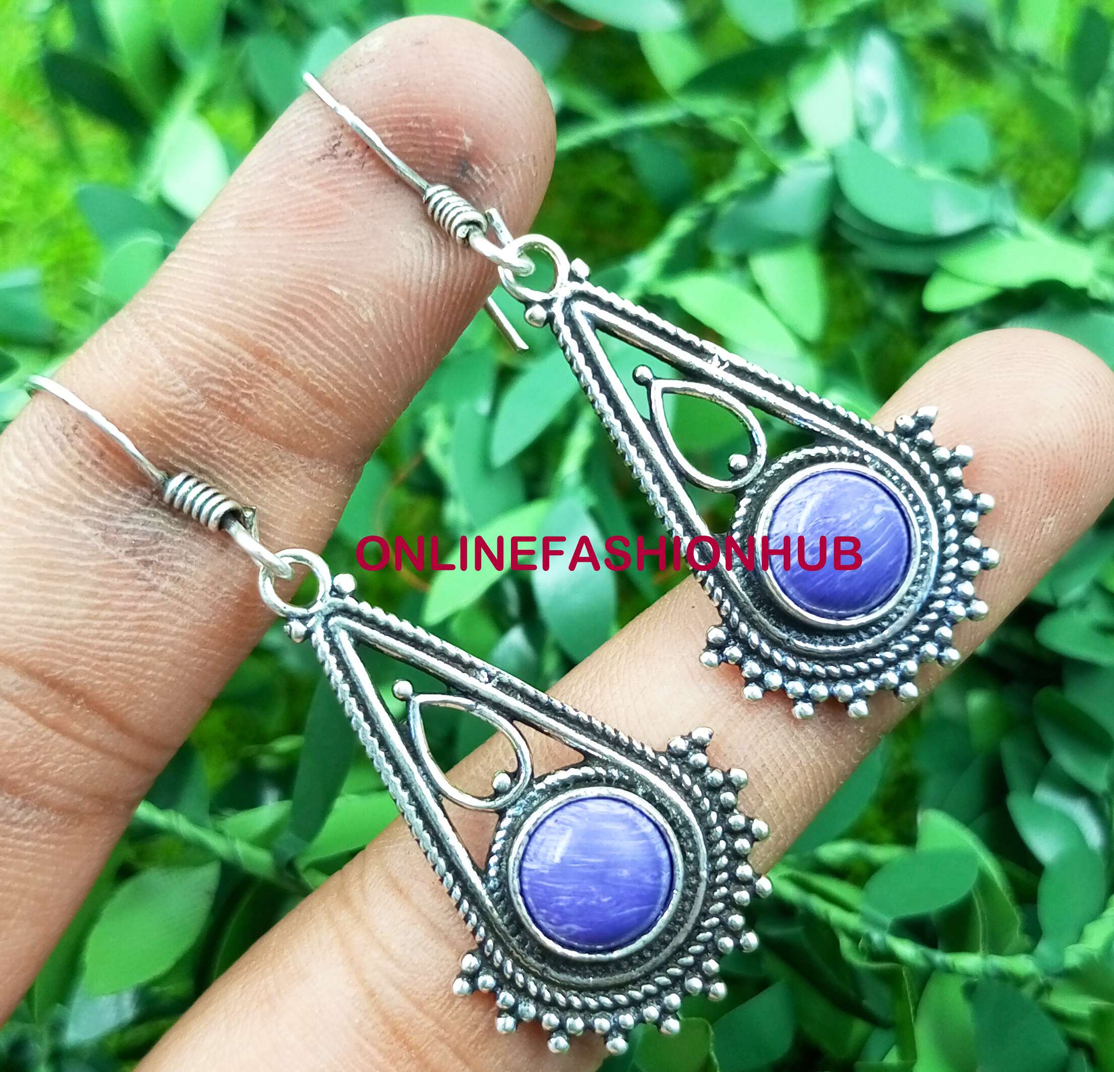 

Драгоценный камень чароит, стерлинговое серебро 925 пробы, покрытые серебром серьги-крючки для девочек, ювелирные изделия NST-CSE26