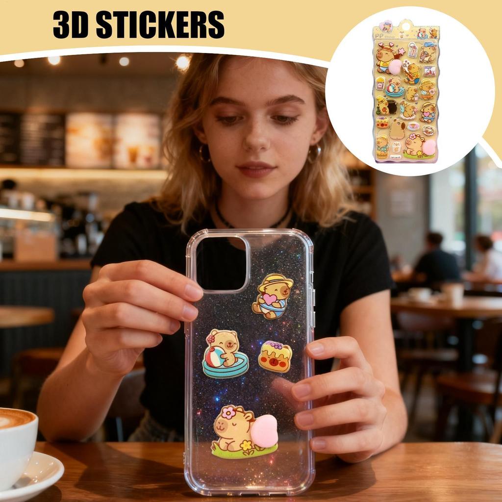 Kids 3D Stickers Relief PVC Cartoon Removable Funny Toys Capybara Decals Kids Party Stickers for Phonecase Laptop Scrapbook