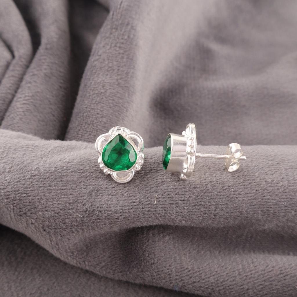 Faceted Chrome Diopside Gemstone Earrings 925 Sterling Silver Handmade Jewelry EE-159-9
