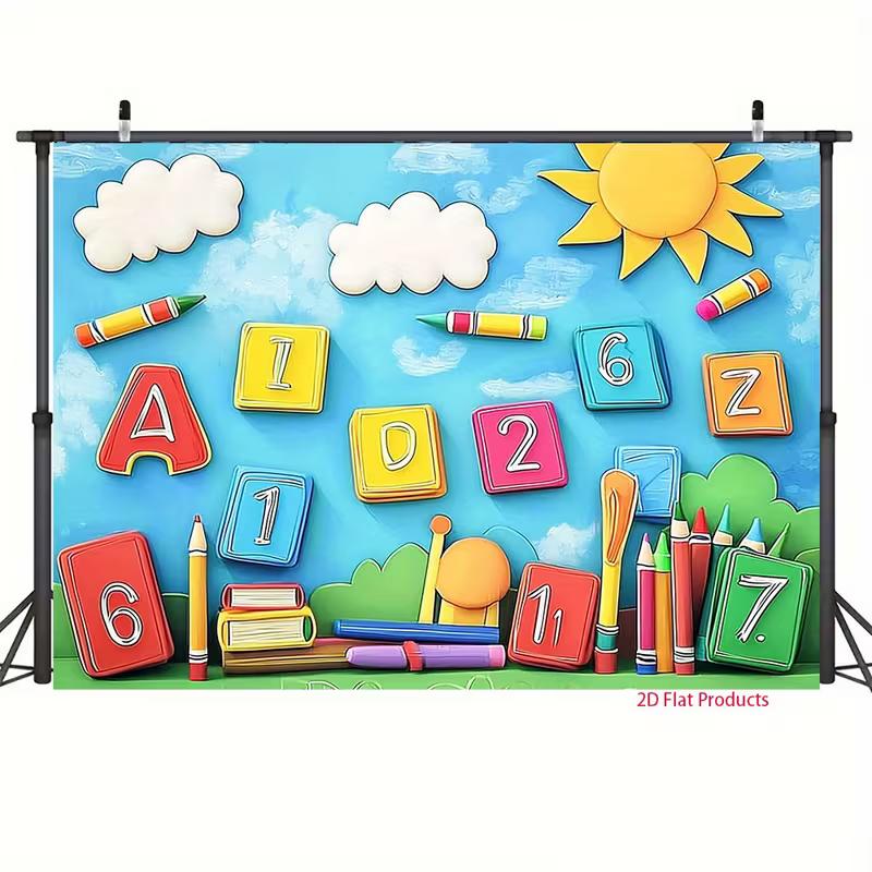 2D ABC Number Blocks Backdrop for First Day of School & Nursery Decor