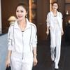 Women's Loose Fit Tracksuit Long Sleeve Zip Up Jacket Elastic Waist Straight Pants Two Piece Matching Leisure Suit