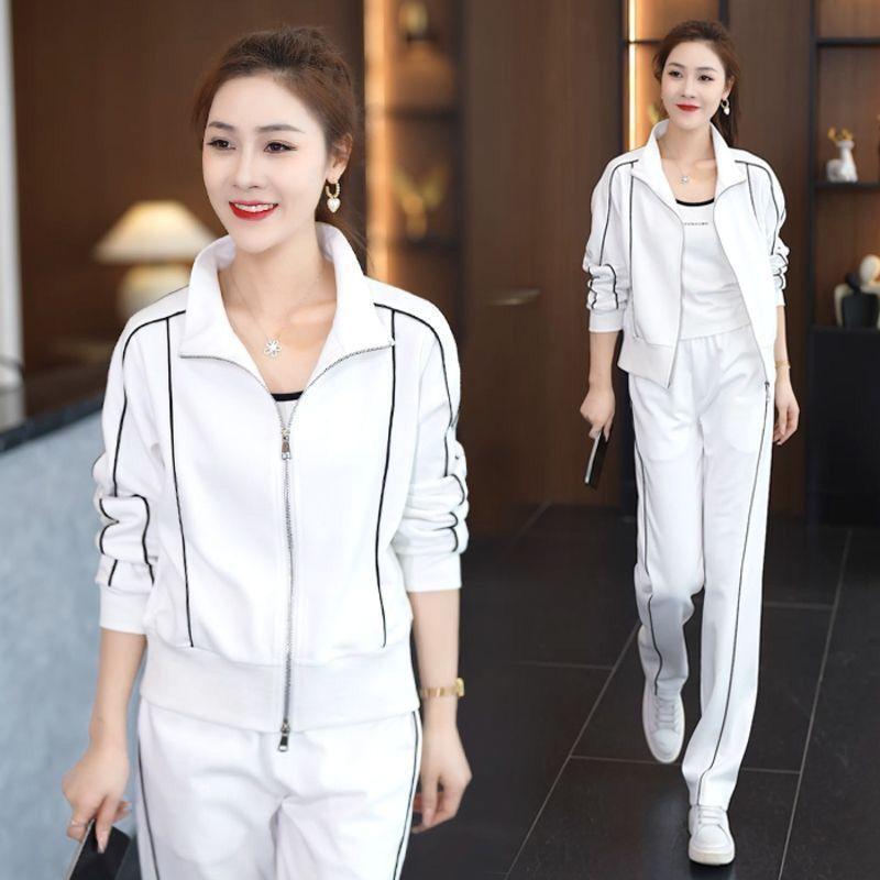 Women's Loose Fit Tracksuit Long Sleeve Zip Up Jacket Elastic Waist Straight Pants Two Piece Matching Leisure Suit
