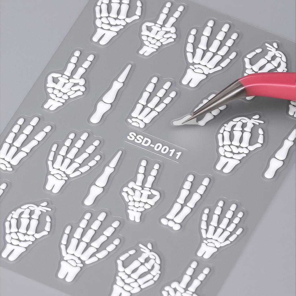 5D Relief Skelett Hand Halloween Nagelkunst Aufkleber Selbstklebende Slider Abziehbilder DIY Nagelspitzen Dekoration Maniküre Zubehör