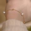 Women's Two Pearl Bracelet with Broken Silver Light Luxury Temperament All-Match Bracelet Petty Gold Square Design for Girlfriend