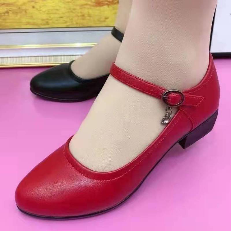 Mom shoes real soft leather flat-soled single shoes women's 2025 new autumn soft leather soft-soled women's shoes thick heel low heel small leather s