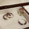 Tourmaline Pearl Natural Stone Ring for Women, Light Luxury Layered Wear, Niche Design, Index Finger Ring, High-End Beaded Accessory Ring