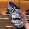 Fashion 2025 New Belt Buckle Elegant Women's Closed Toe Slide Sandals Summer Mesh Rhinestone Retro Chic Outdoor Slippers Zapatos Mujer