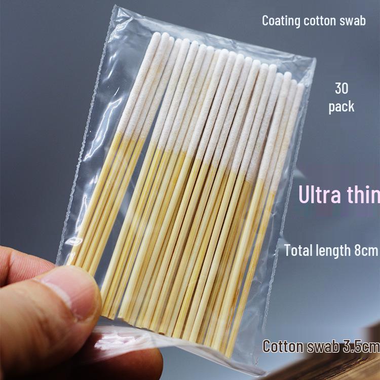 Bamboo Cotton Swabs for Applying Beauty Liquids – 30 Extra Thin, Thickened, 8cm Swabs