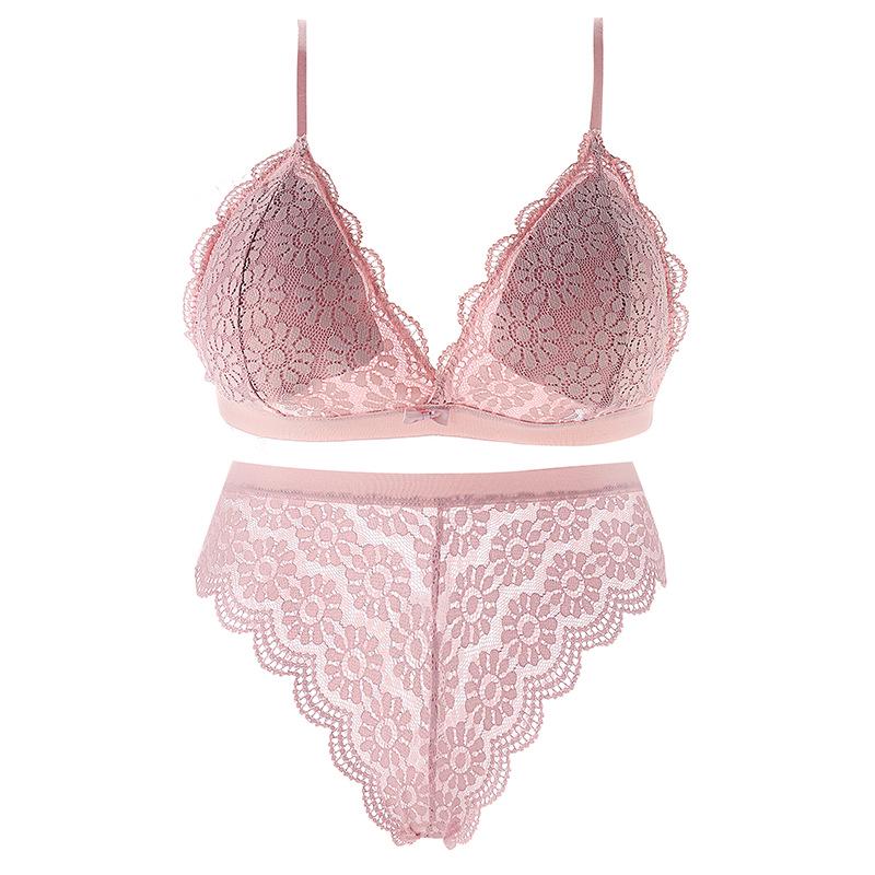 French Lace Push-Up Wireless Bra & Panty Set for Women - Sexy, High-end, Beautiful Back, Plus Size.