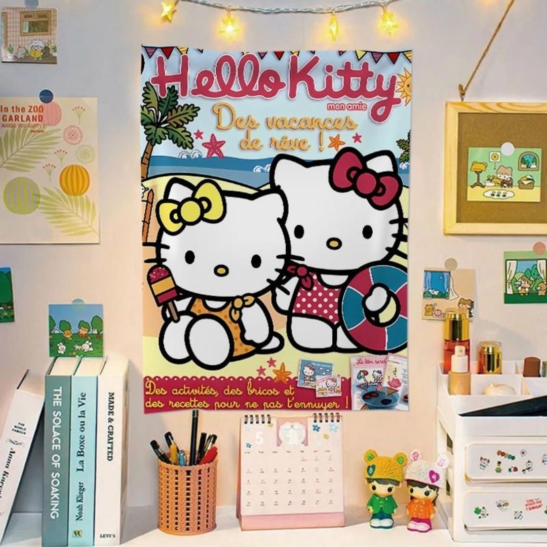 

Sanrio Hello Kitty Anime Cartoon Hanging Cloth Bedroom Dormitory Decoration Wall Desk Background Cloth Dormitory Tapestry 74x94cm(29x37in)